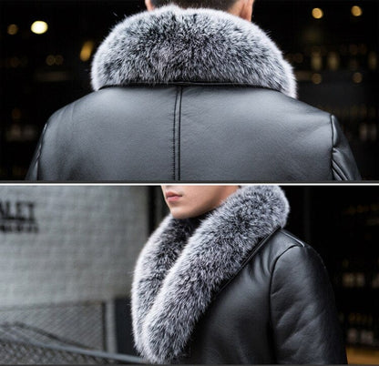 PFHQ  Winter New Shearling Leather Elegant Long Coat Men's Fox Hair Collar Imitation Fur Design Luxury Trendy Thermal Jacket