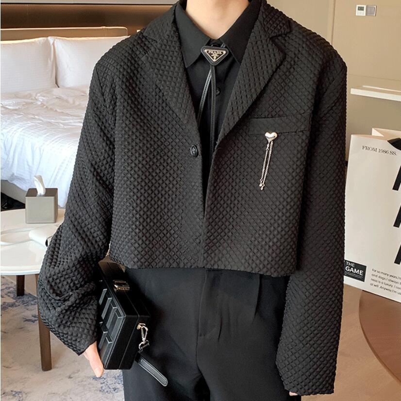 2022 Brand Clothing Men&#39;s Chic Short Blazer New Spring Suit Coat Irregular Hem Fashion Design Black White Slim Fit Jacket S-2XL