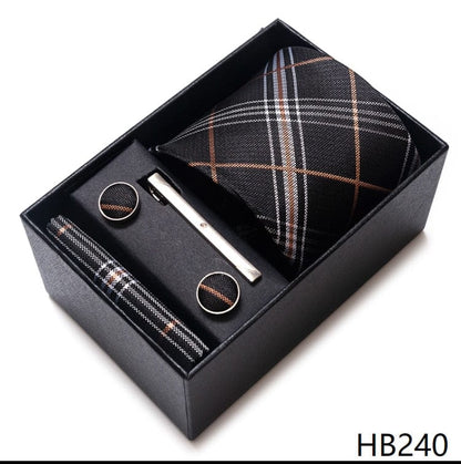 Silk Brand Tie Handkerchief Cufflink Set Necktie Holiday Gift Box Man's Blue Gold Suit Accessories Slim Cravat Wedding Gravatas