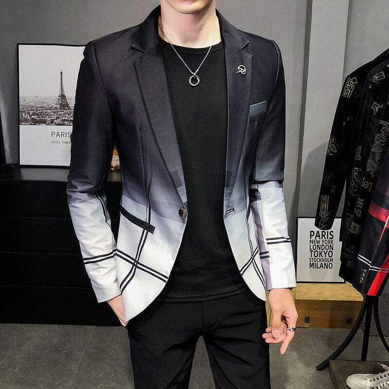 Spring New Men's Plaid Blazer Fashion Casual Men's Slim Suit Jacket Banquet Wedding Party Club Dress Branded Mens Clothing
