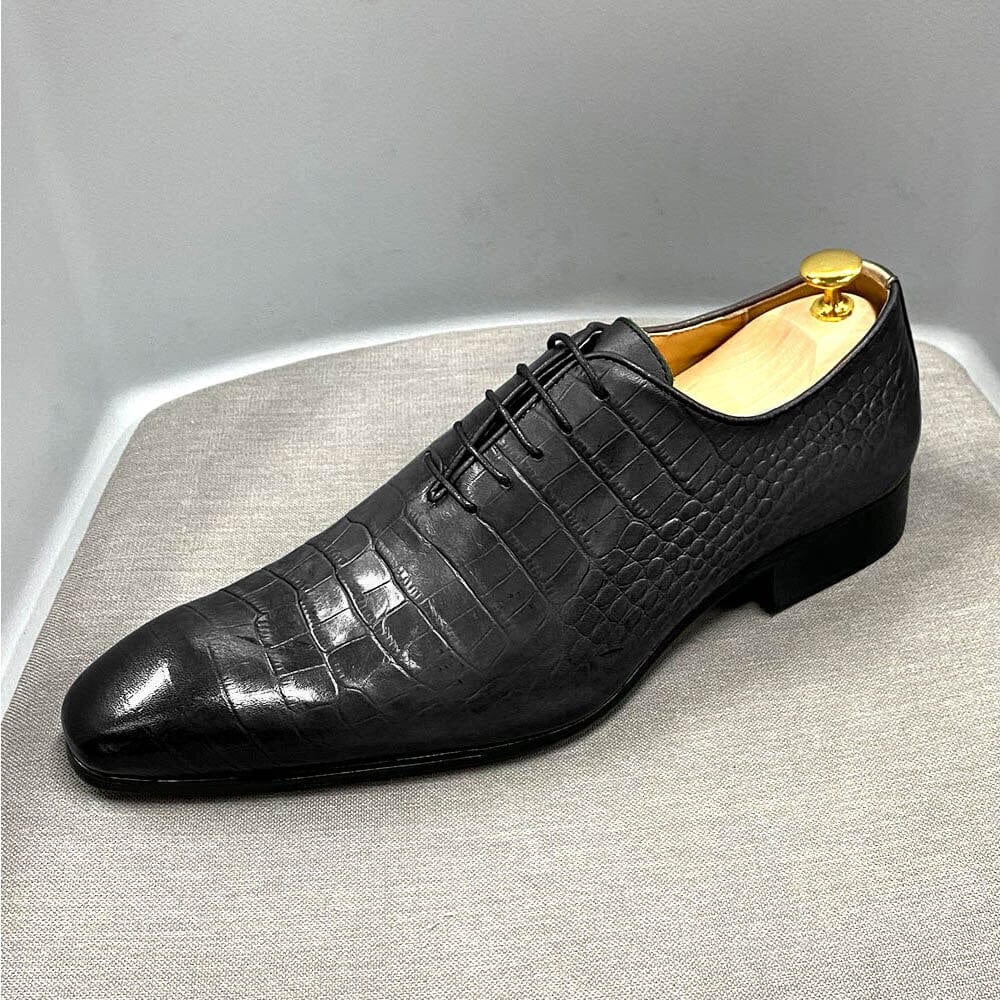 Moda italiană pantofi oxford eleganți pentru bărbați din piele de vacă autentică, crocodil, cu șireturi, pantofi de nuntă formali, pantofi de rochie cu vârf ascuțit