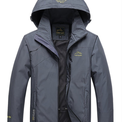 Men's Waterproof Hooded Windbreaker, Zip Up Lightweight Outerwear For Hiking Travel Outdoor, Unisex Clothes