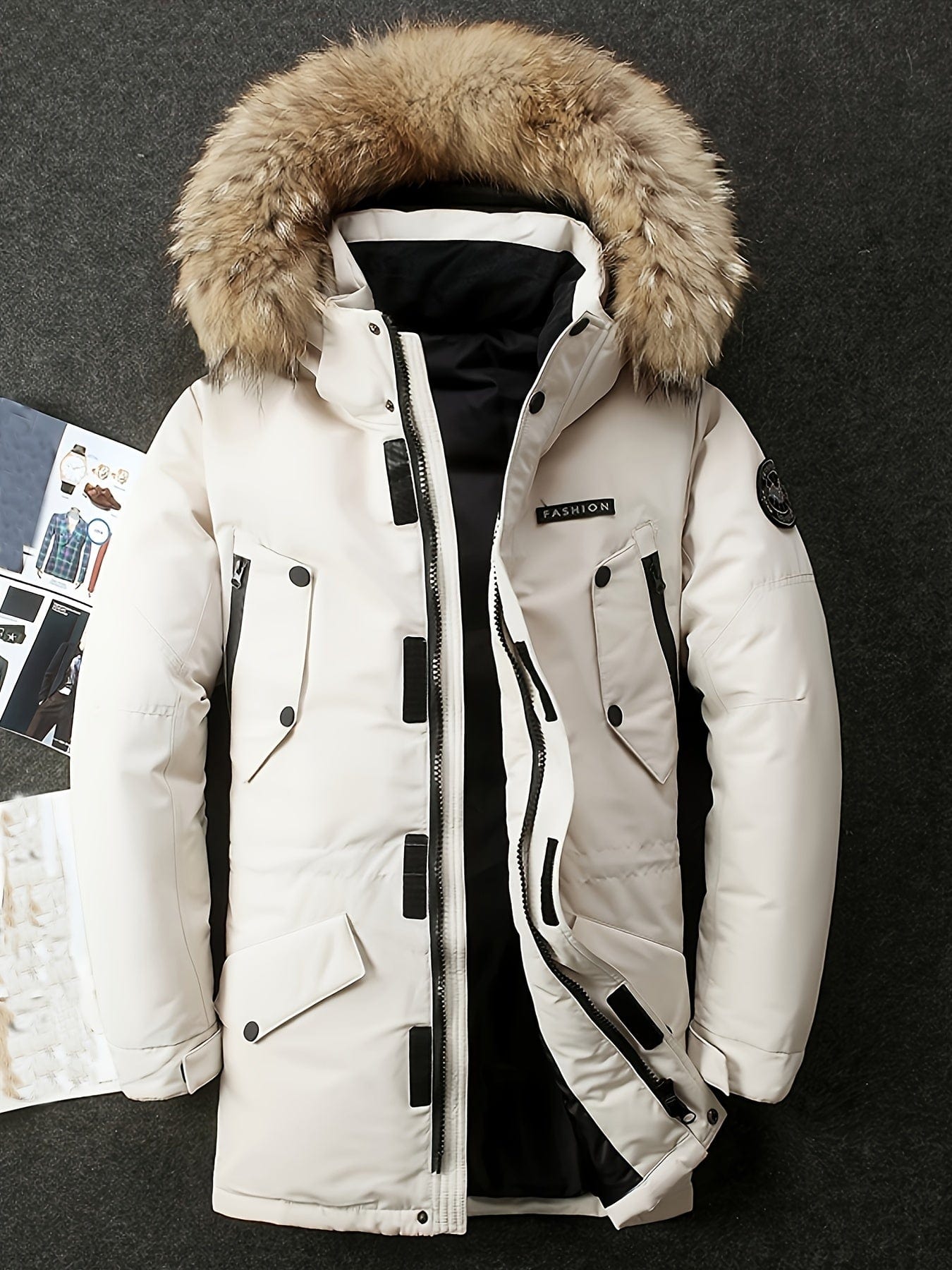Men's Faux Fur Hooded Parka Jacket Winter Thick Coat Warm Down Jacket