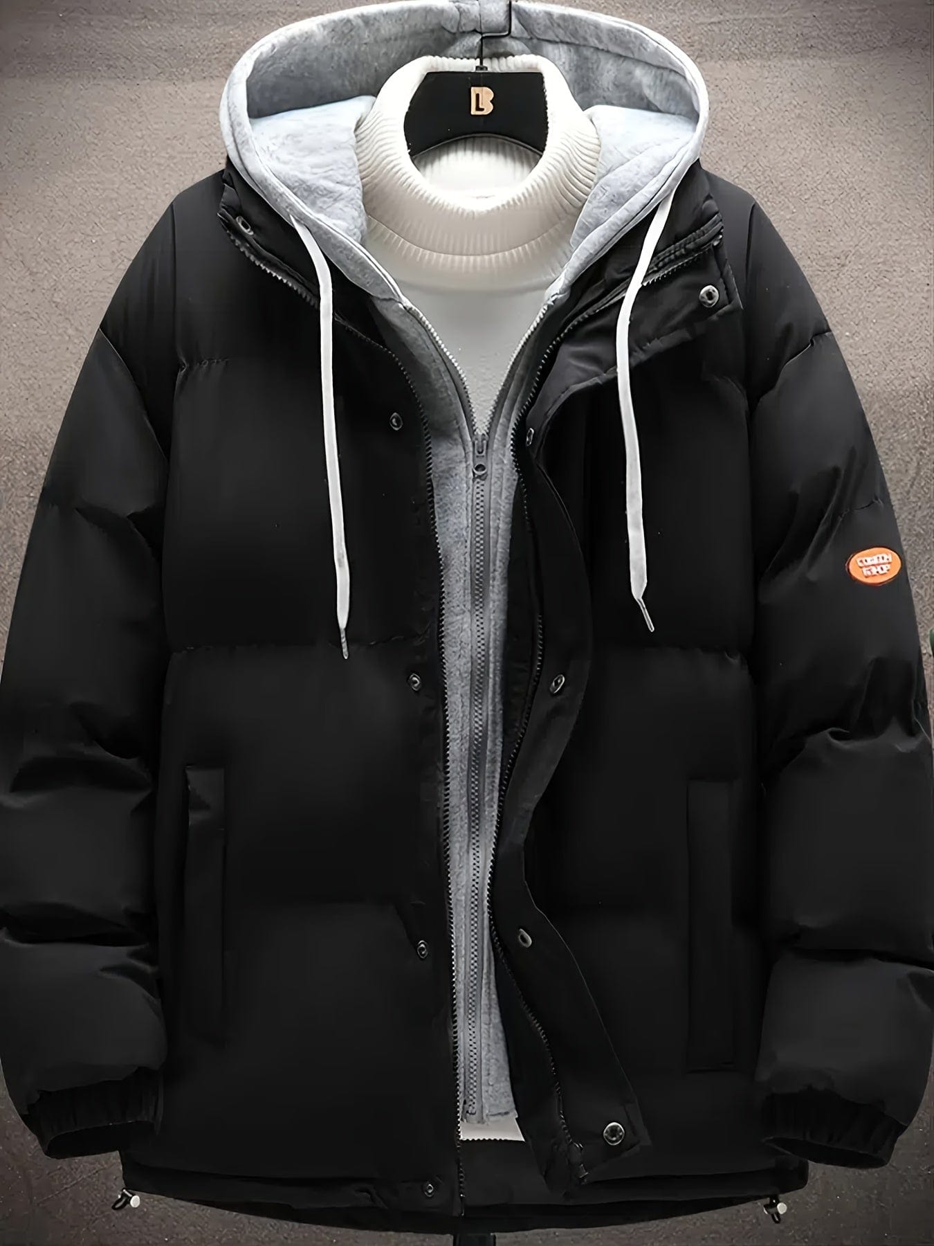 Men's Thick Winter Hooded Parka Jacket, Casual Solid Zip Warm Loose Cotton-padded Jacket Coat