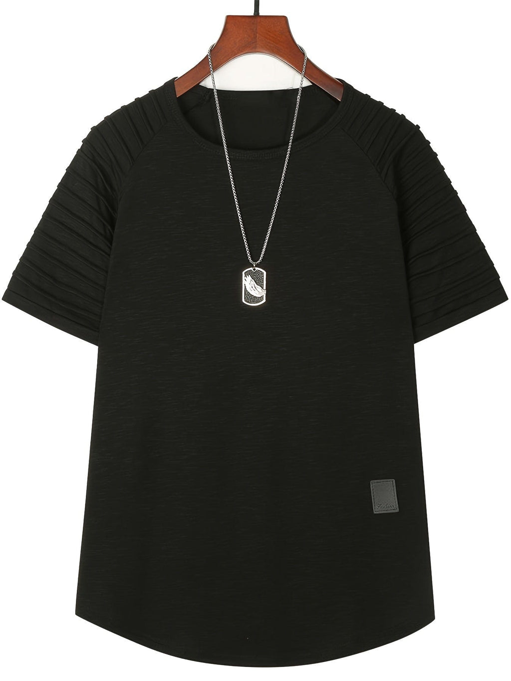 Men's Casual Solid T-shirt With Pleated Raglan Sleeve For Sports Gym Workout
