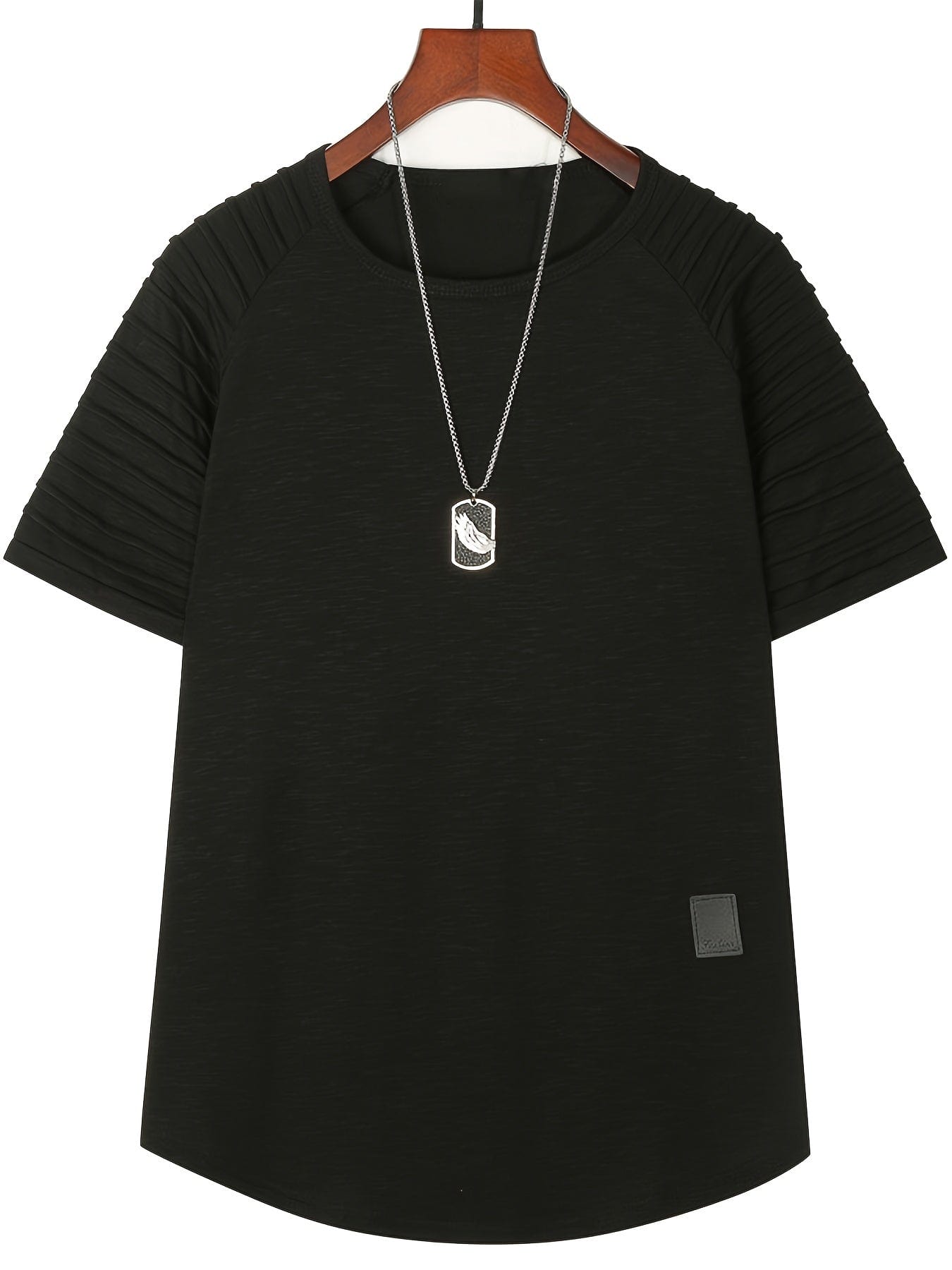 Men's Casual Solid T-shirt With Pleated Raglan Sleeve For Sports Gym Workout