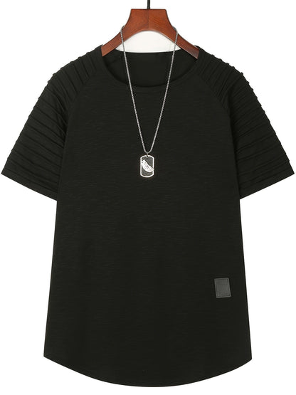 Men's Casual Solid T-shirt With Pleated Raglan Sleeve For Sports Gym Workout