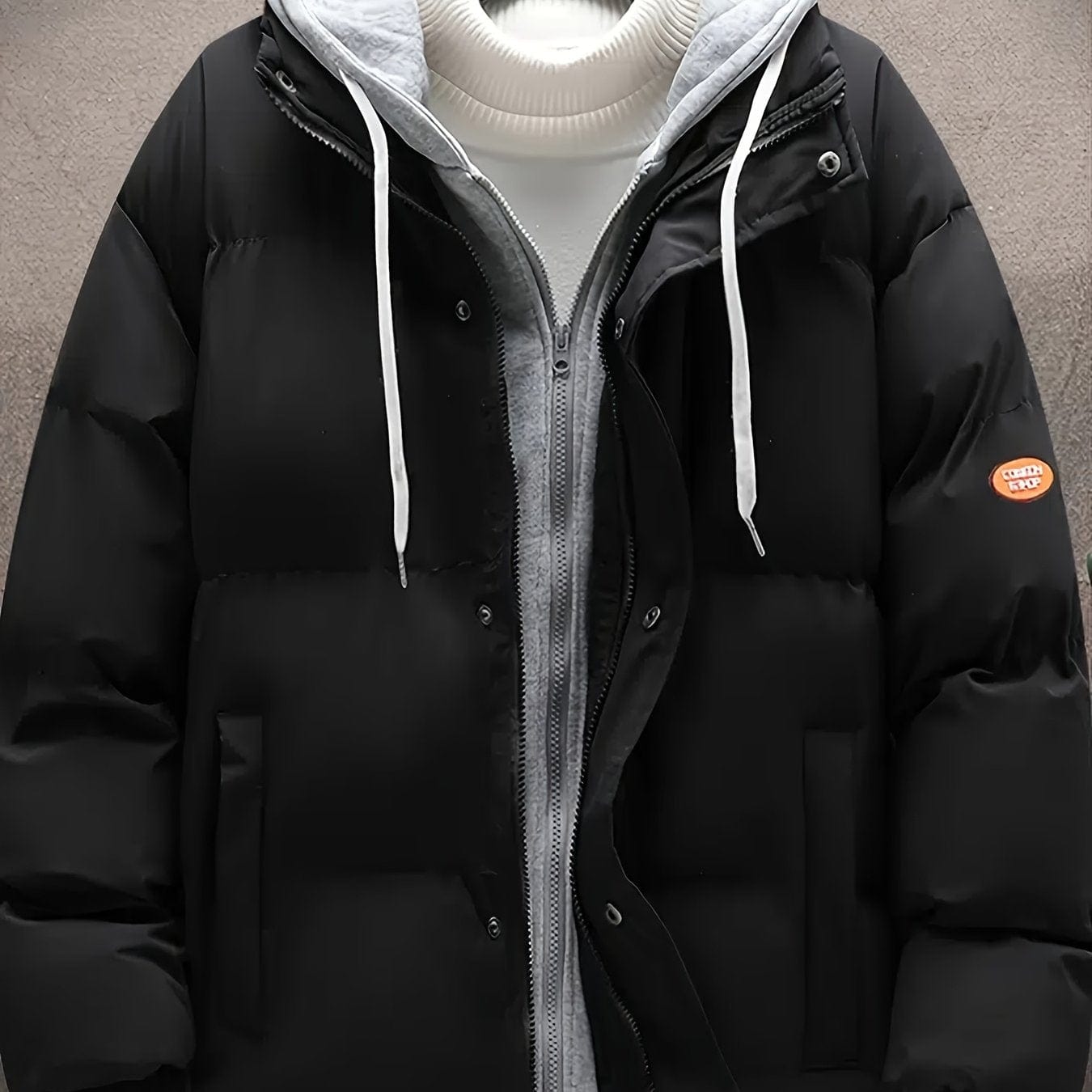 Men's Thick Winter Hooded Parka Jacket, Casual Solid Zip Warm Loose Cotton-padded Jacket Coat
