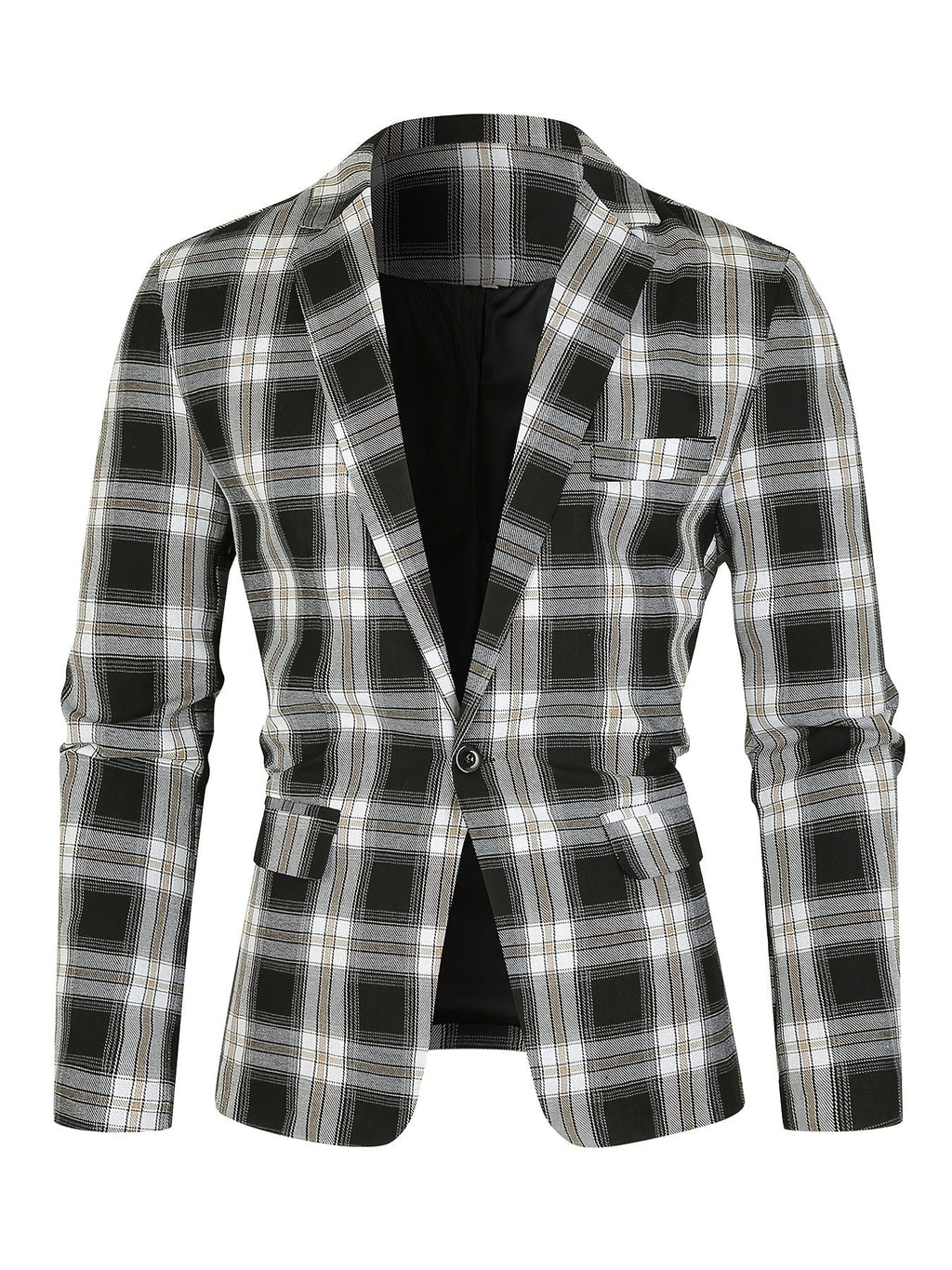 Men's Classic Fit Suits, Autumn Winter Casual Sports Slim Fit One Button Plaid Print Blazer Light Jacket