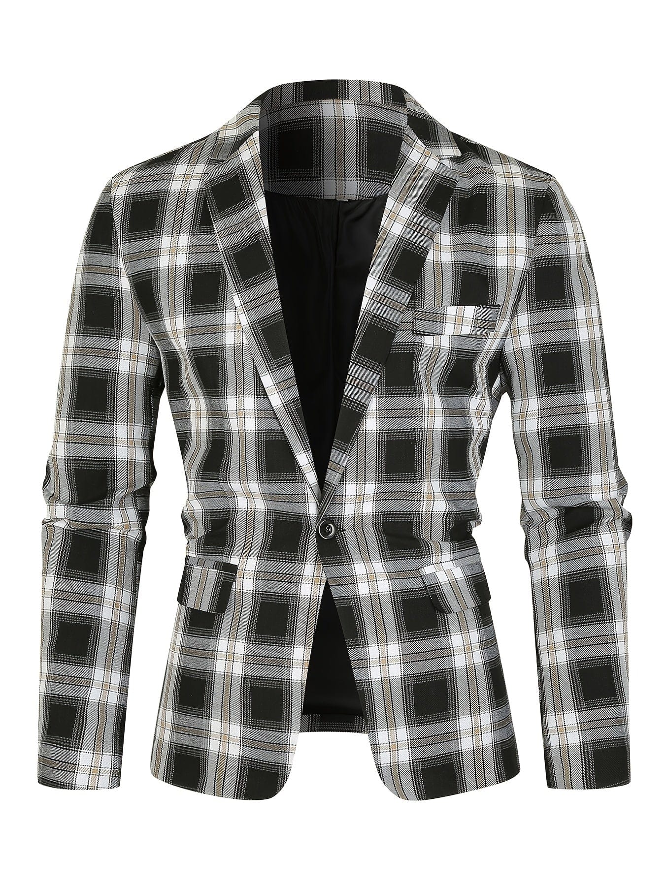 Men's Classic Fit Suits, Autumn Winter Casual Sports Slim Fit One Button Plaid Print Blazer Light Jacket