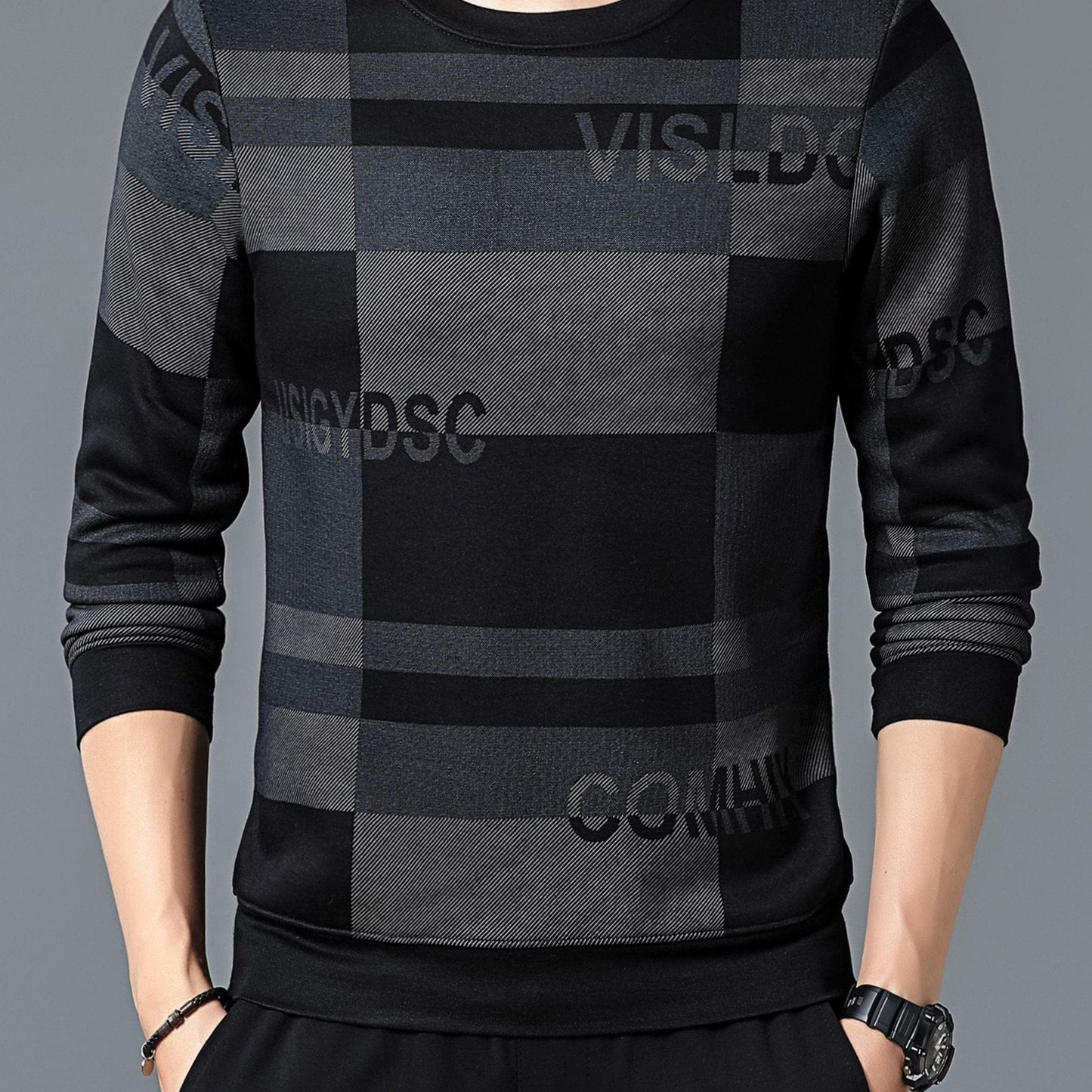 New Winter Men's Round Neck Fleece Thick Long Sleeved T-shirt Christmas Gifts