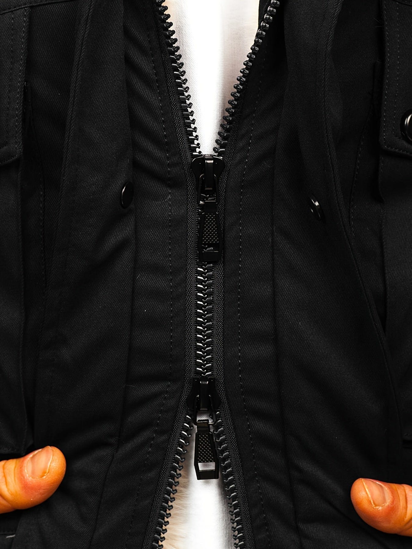 Men's Faux Fur Thickened Pocket Zipper Parka Jacket Coat For Winter