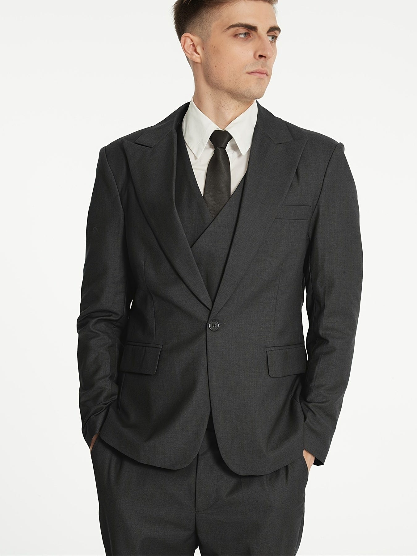 Men's Gentlemen Suits With Slim Fit Blazer & Double Breasted Vest & Pants Set For Wedding Formal Business Party