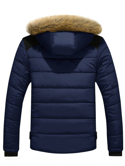 Men's Fall/Winter Fleece Parka Padded Jacket With Faux Fur Hoodie