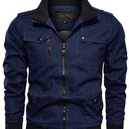 Men's Casual Stand-up Collar Jacket With Multi Pockets