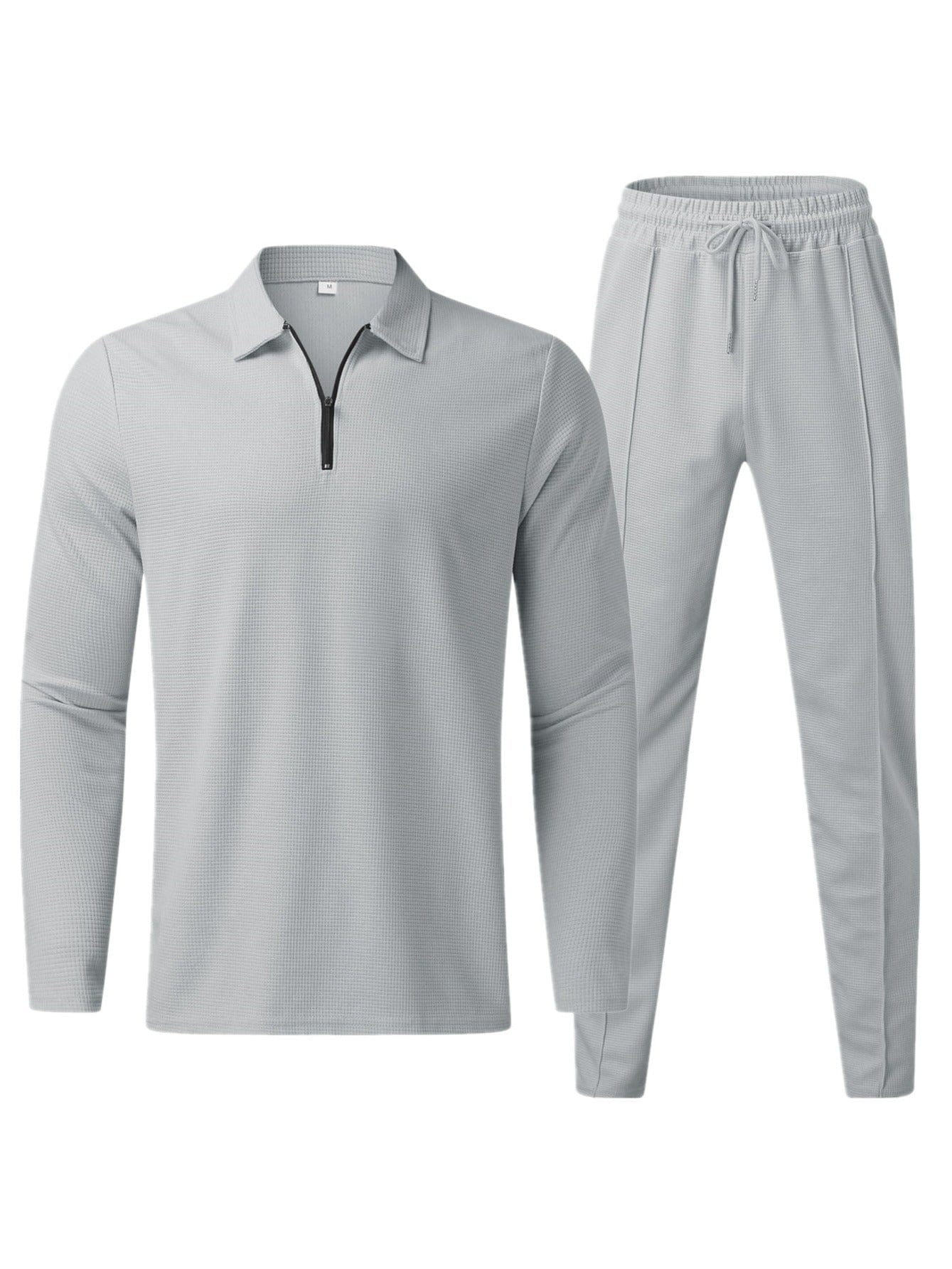 Men's Grey Long Sleeve Polo Shirt And Pants 2 Piece Set Sweatshirt Hoodies Christmas Gifts