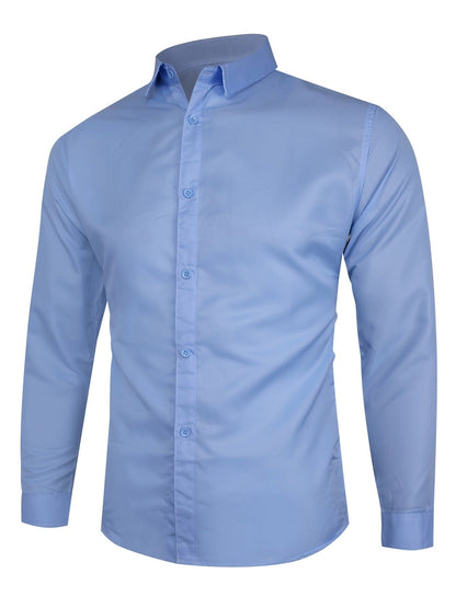 Two Sizes Small, Men's Business Solid Color Long Sleeve Dress Shirt Christmas Gifts