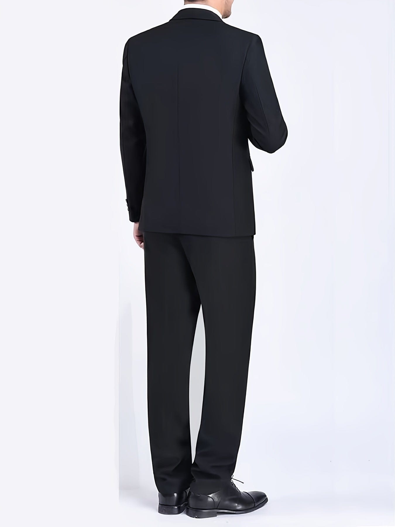 Solid Suits, Men's Two-piece Buckle Back Split Lapel Coat + Pants, Fashion Business Suit Classic Regular Fit Solid Color