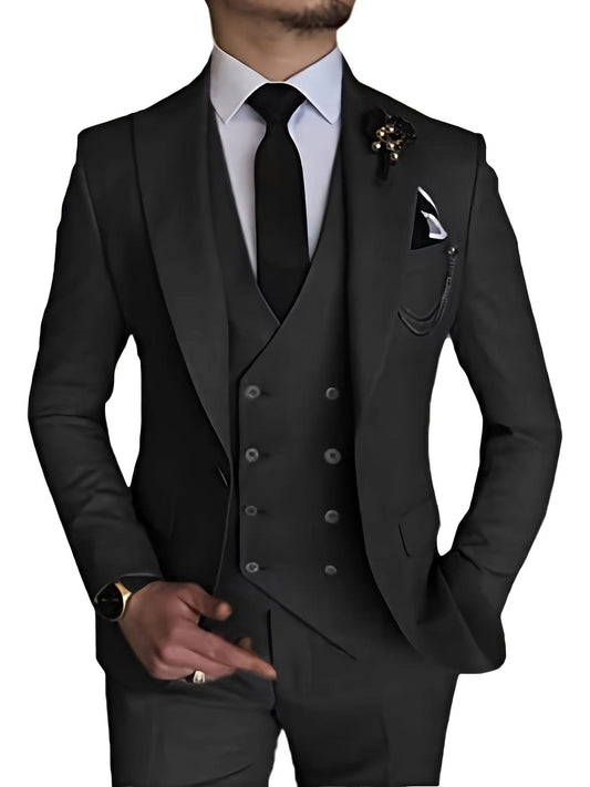 Men's Gentlemen Suits With Slim Fit Blazer & Double Breasted Vest & Pants Set For Wedding Formal Business Party