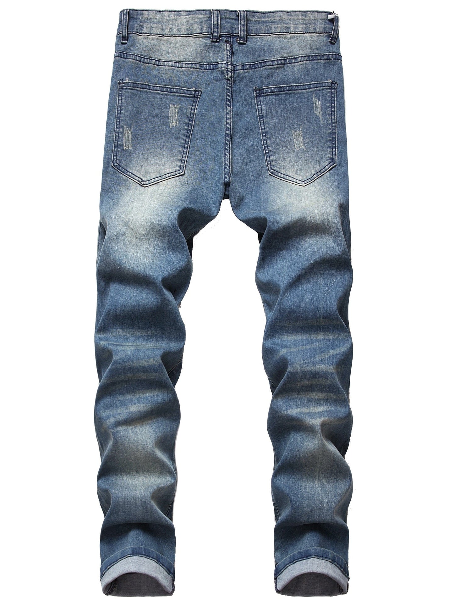 Men's Distressed Slim Fit Biker Jeans Stretched Moto Denim Pants