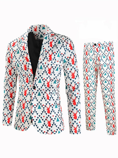 Funny Suit For Men Printed Christmas Elk Includes Jacket, Pants