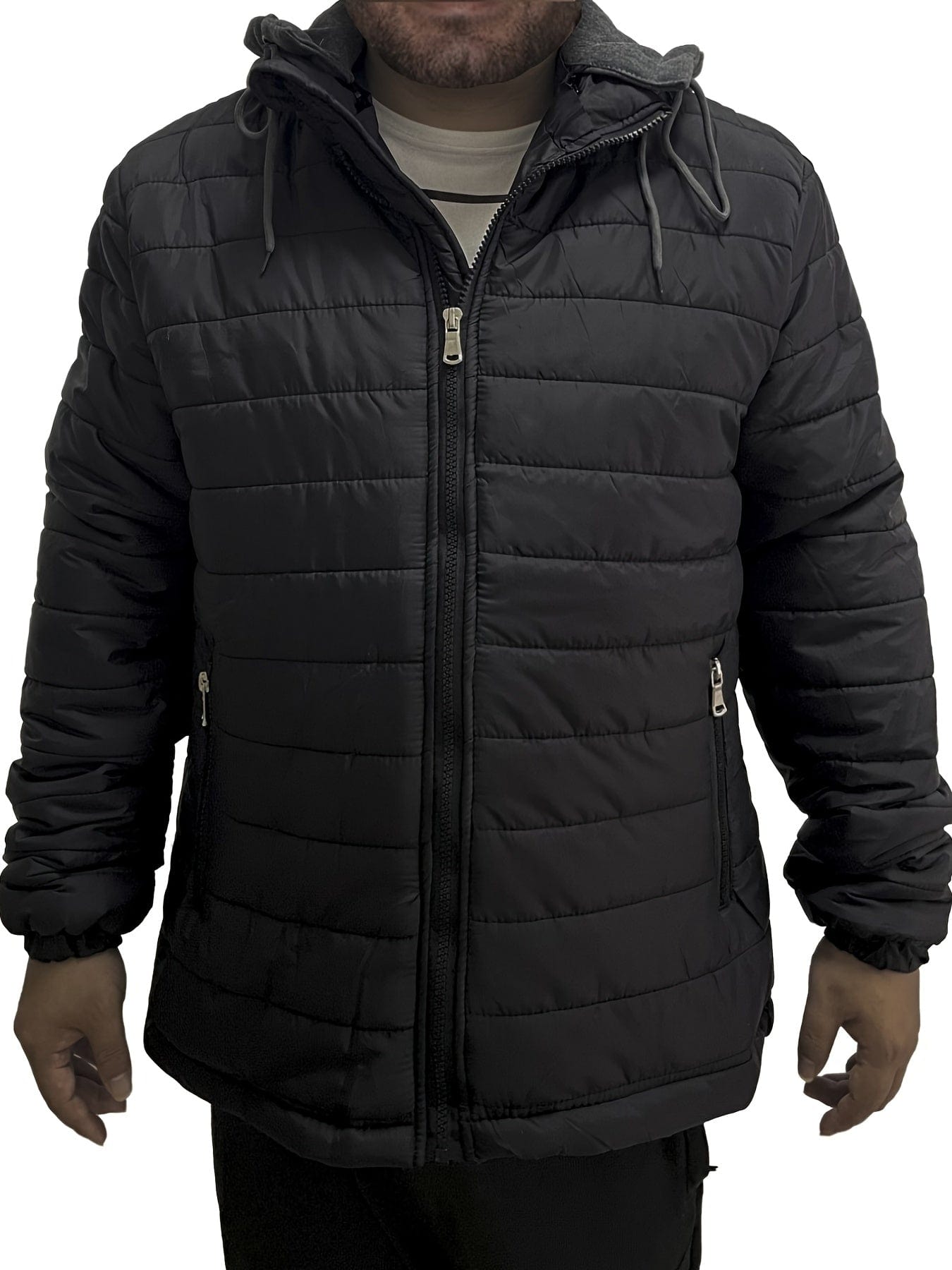 Men's Thermal Hooded Puffer Coat, Winter Casual Loose Solid Color Drawstring Hooded Puffer Coat With Pockets