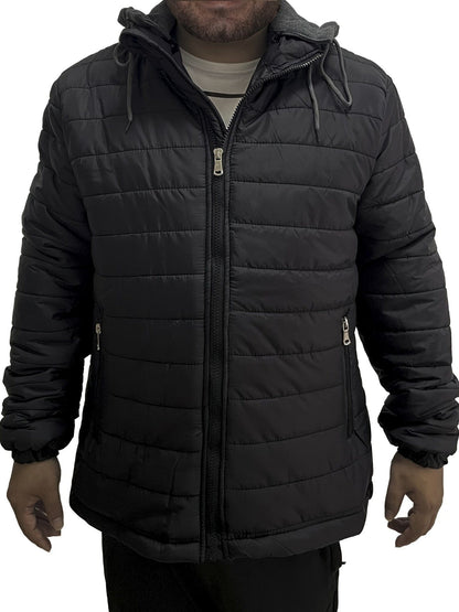 Men's Thermal Hooded Puffer Coat, Winter Casual Loose Solid Color Drawstring Hooded Puffer Coat With Pockets