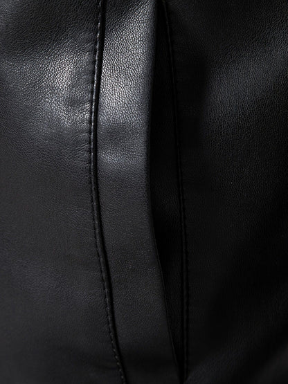 Men's Casual Faux Leather Jacket, Windproof Zip-Up Motorcycle Jacket Outerwear Coat