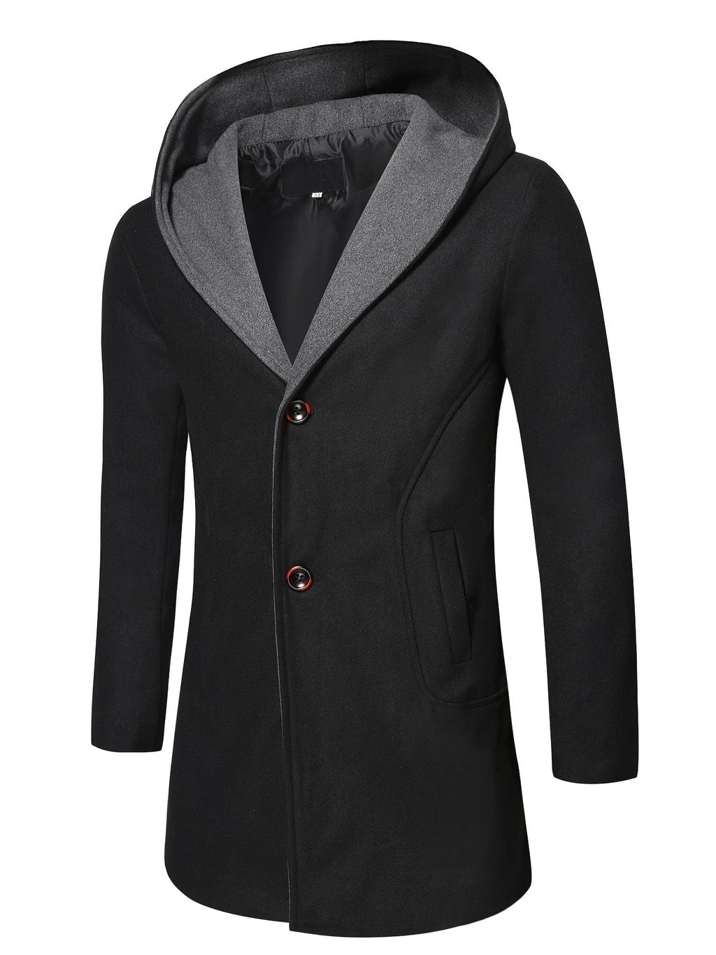Men's Wool Coat Winter Long Trench Coat Classic Hooded Jacket Top Coat