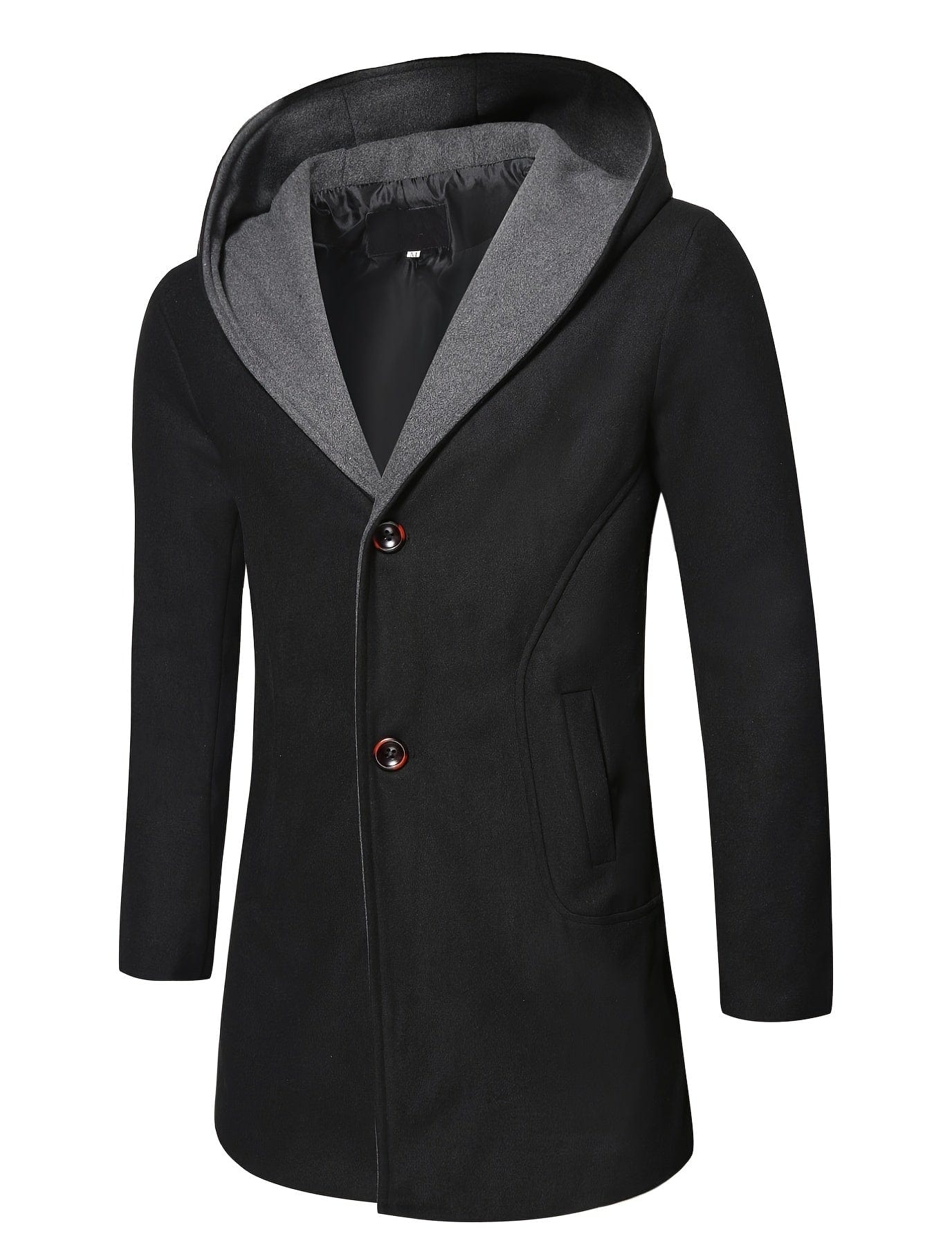 Men's Wool Coat Winter Long Trench Coat Classic Hooded Jacket Top Coat