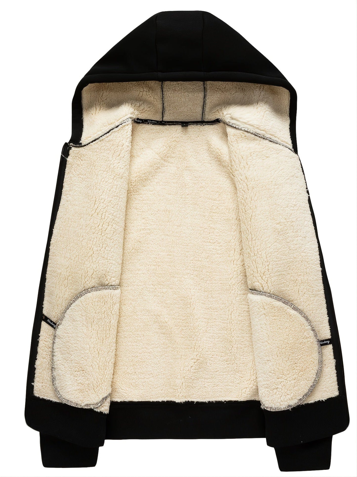 Men's Casual Fleece Thermal Drawstrings Hooded Jacket With Zipper For Winter