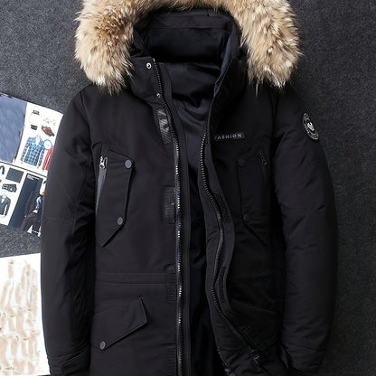 Men's Faux Fur Hooded Parka Jacket Winter Thick Coat Warm Down Jacket