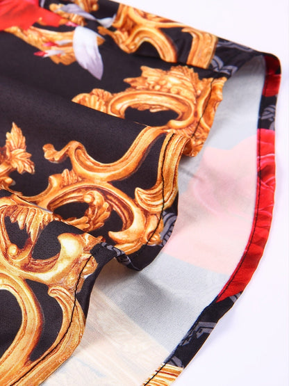 Men's Long Sleeve Luxury Design Print Dress Shirt, Casual Button Down Shirt For Party, Wedding, Banquet, Prom, Nightclub