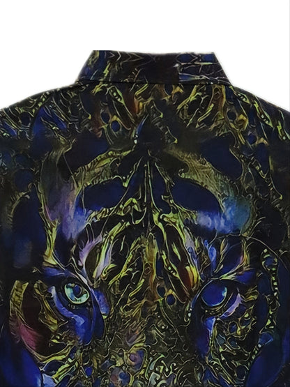 New Men's Abstract Tiger Element Design Slim-Fit Shirt Christmas Gifts