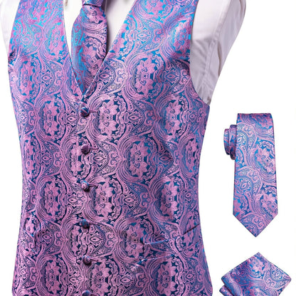 Men's Vintage Elegant Fit Sleeveless Vest Set, Formal Suit Waistcoat & Tie & Cufflinks & Hanky For Wedding Party Business