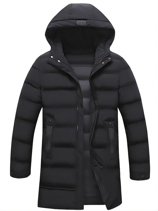 Men's Mid-length Winter Thickened Warm Hooded Padded Jacket