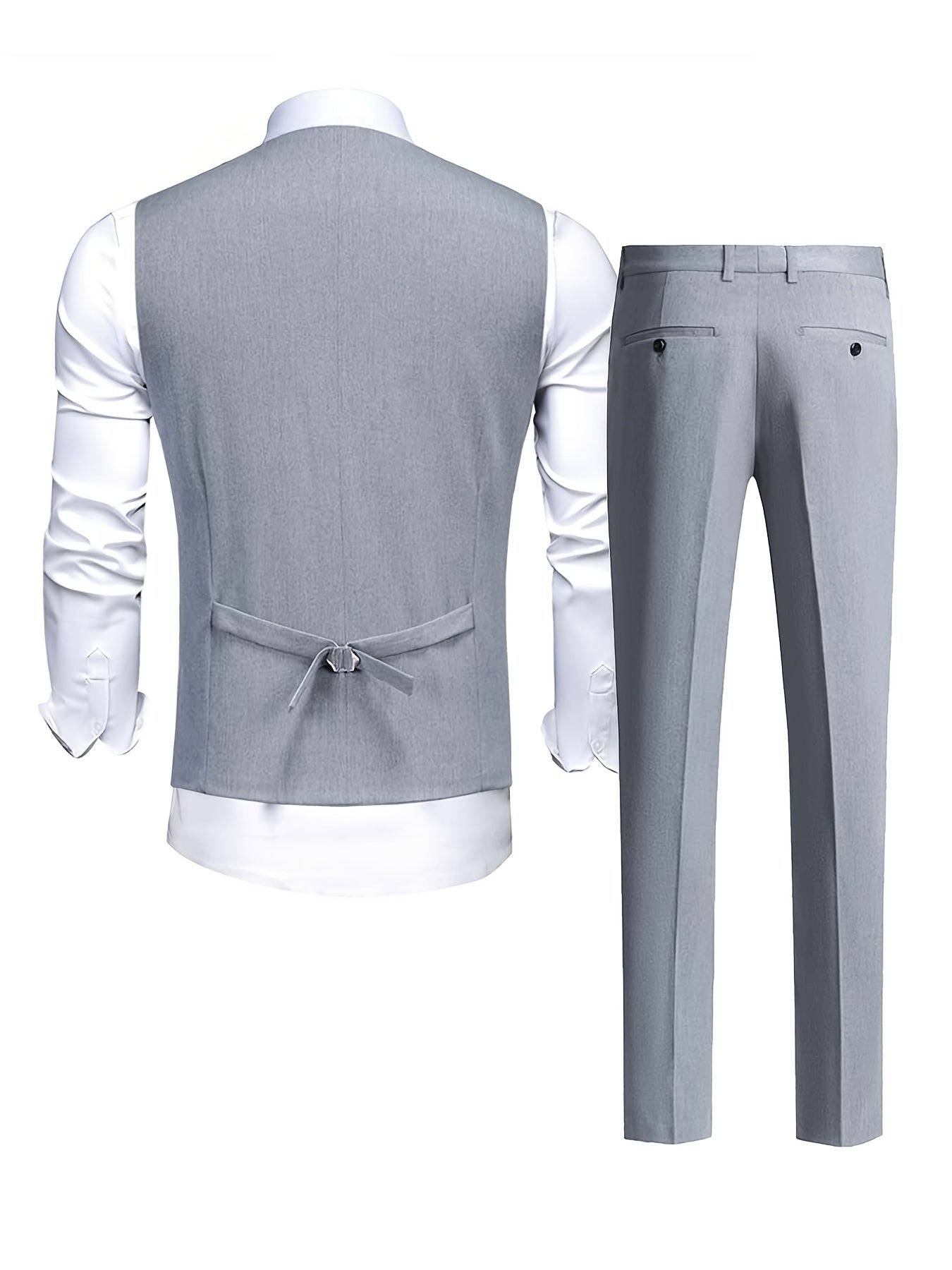 Men's Classic Gentlemen Formal Suits With Slim Fit V-neck Vest Jacket & Pants Set For Party Business