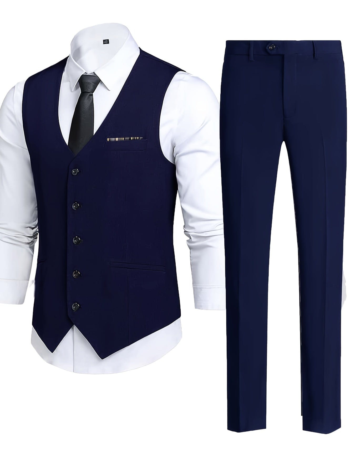 2pcs Men's Dress Suits, Slim Fit Blue Suit Vest And Pants