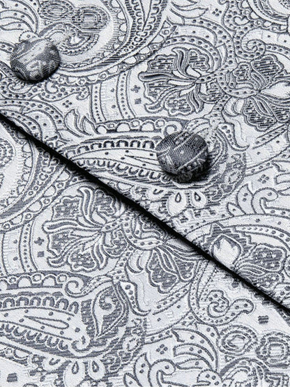 Men's Gray Paisley V-neck Suit Vest And Tie Set For Wedding Party Christmas Gifts
