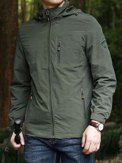 Men's Fall/Winter Casual Lightweight Waterproof Windbreaker Hooded Jacket With Zipped Pockets