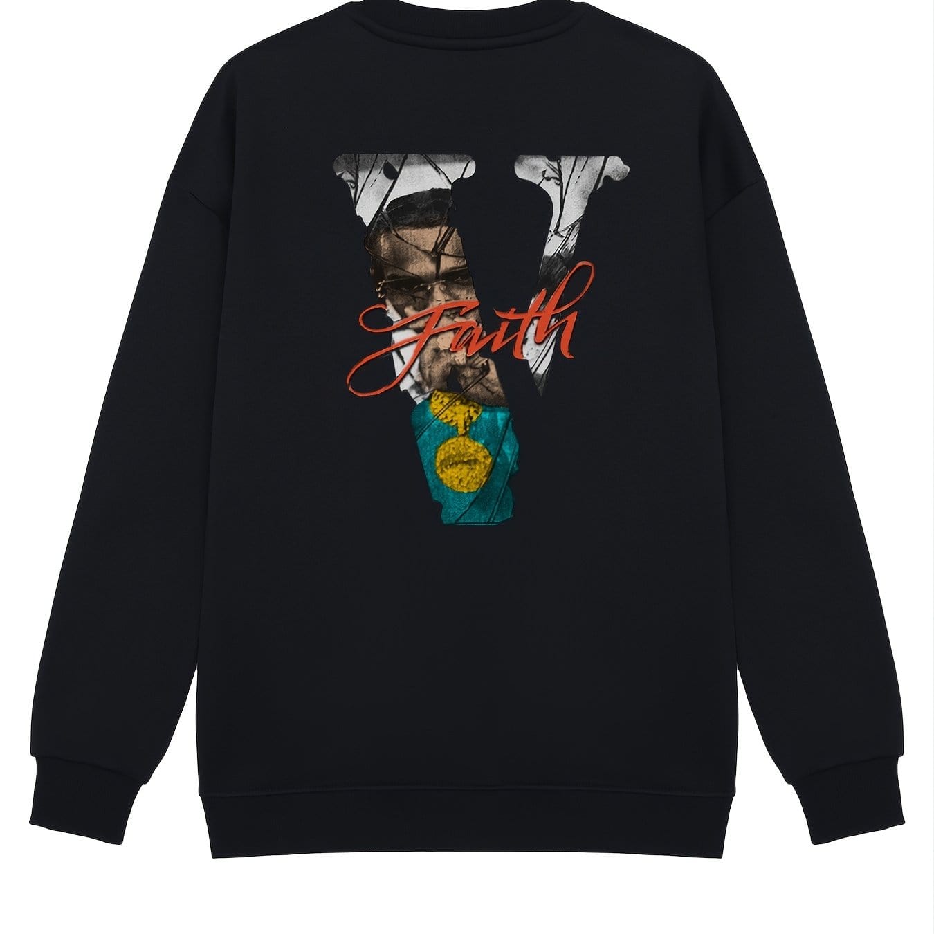 Men's Vintage Fleece V Letter Graphic Print Round Neck Pullover Sweatshirt
