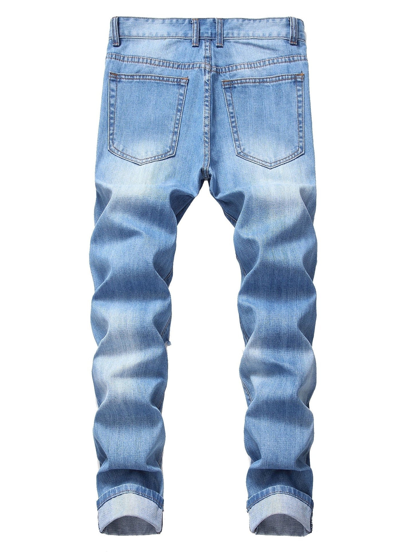 Men's Ripped Distressed Slim Fit Straight Leg Denim Jeans