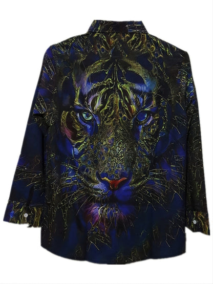 New Men's Abstract Tiger Element Design Slim-Fit Shirt Christmas Gifts