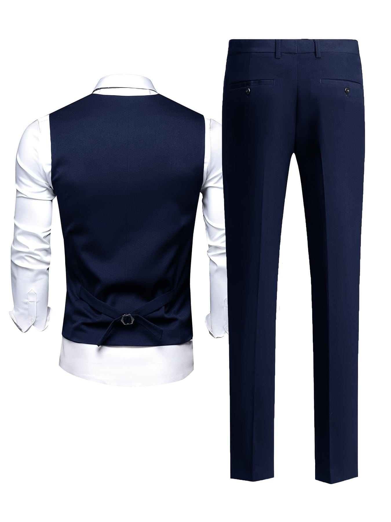 2pcs Men's Dress Suits, Slim Fit Blue Suit Vest And Pants