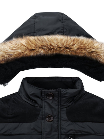 Autumn And Winter New Men's Slim Fleece Hooded Sweater Collar Cotton Coat (Sweater Collar Removable)