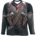 Men's Loose T-Shirt, Retro Casual Pistol Skull Print Crew Neck Long Sleeve Top