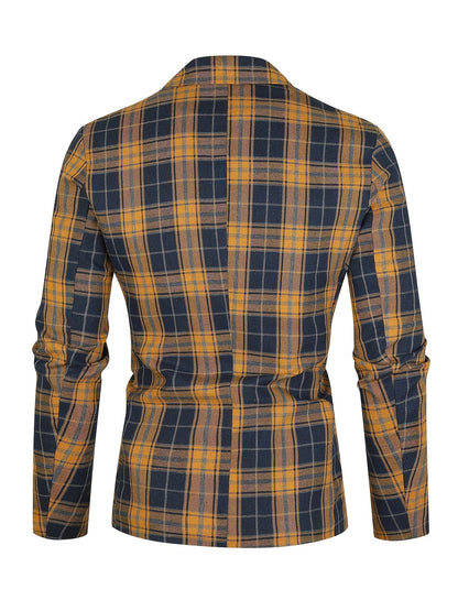 Men's Classic Fit Suits, Autumn Winter Casual Sports Slim Fit One Button Plaid Print Blazer Light Jacket