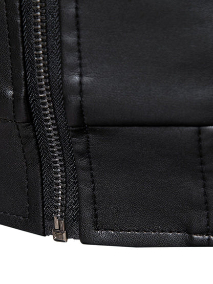 Men's Casual Faux Leather Jacket, Windproof Zip-Up Motorcycle Jacket Outerwear Coat
