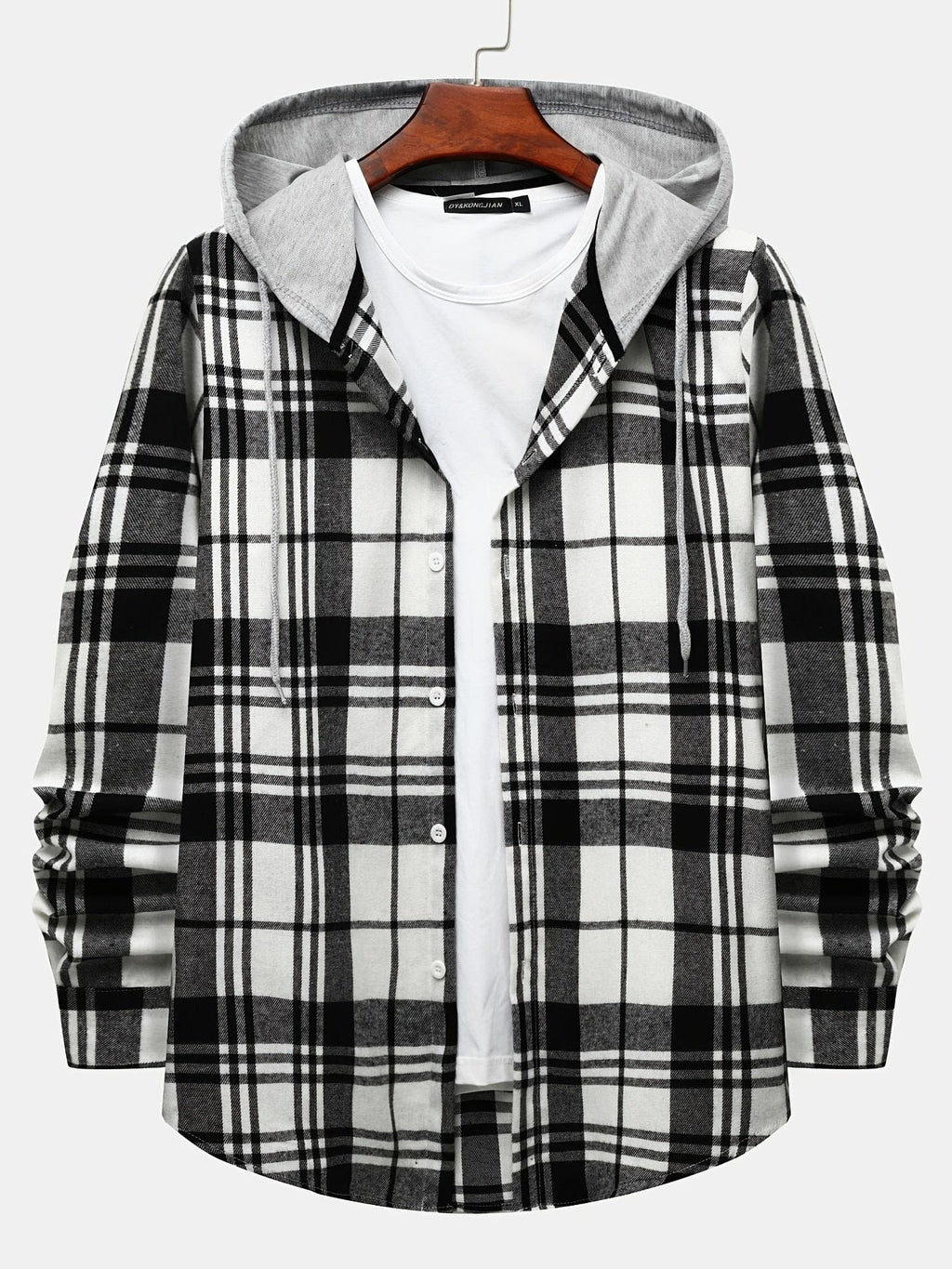 One Size Smaller,  Flannel Loose Shirt For Men Plaid Long Sleeve Casual Button-Down Shirts With Hood Christmas Gifts