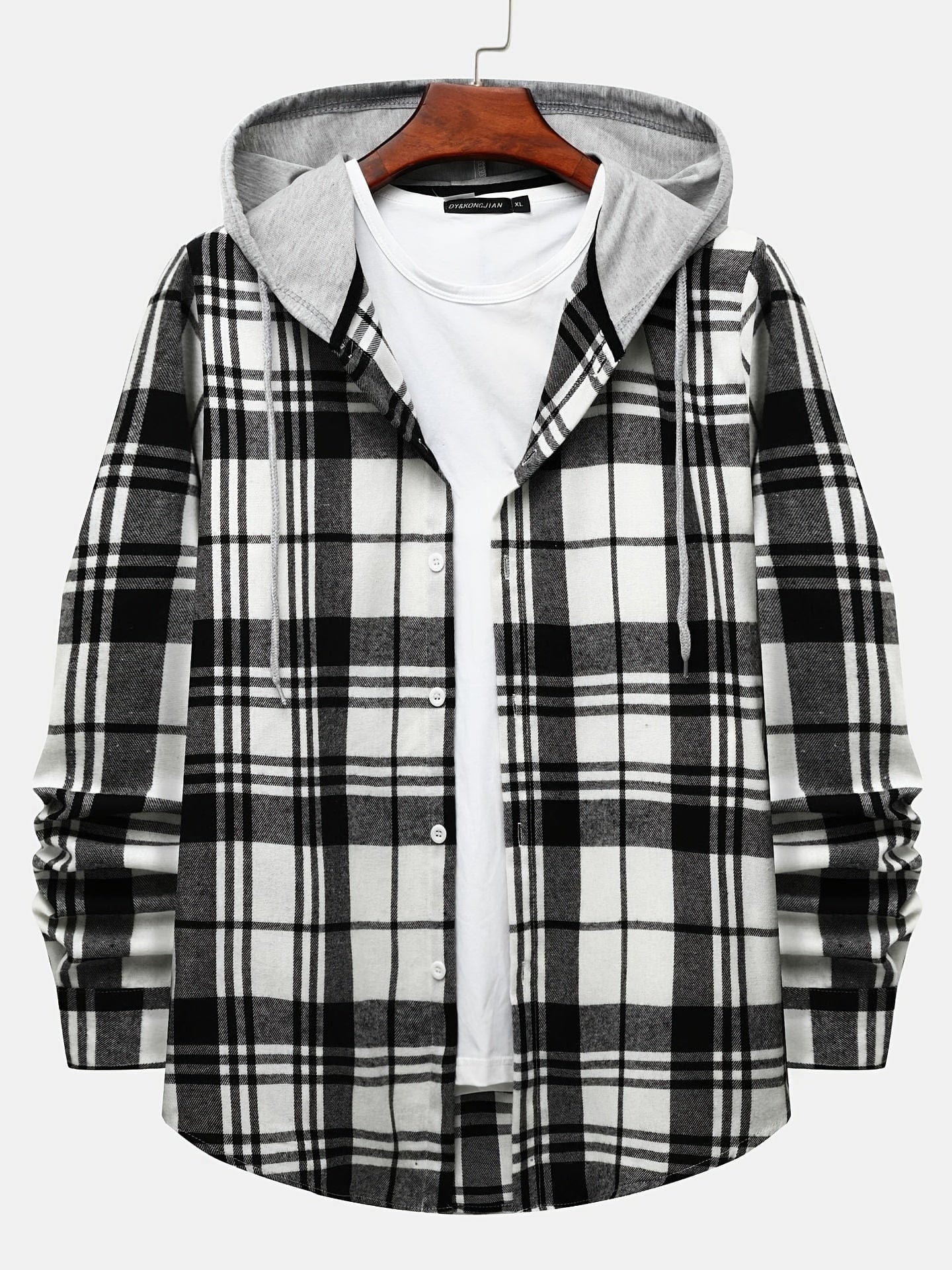 One Size Smaller,  Flannel Loose Shirt For Men Plaid Long Sleeve Casual Button-Down Shirts With Hood Christmas Gifts